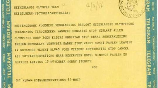 Telegram NOC aan Olympische ploeg 7/11/1956