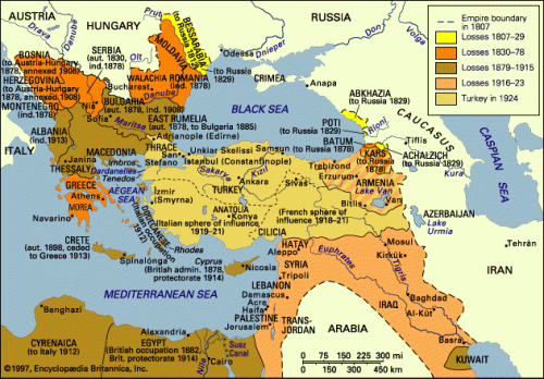 Het verval van het Ottomaanse Rijk (bron: clas.ufl.edu)