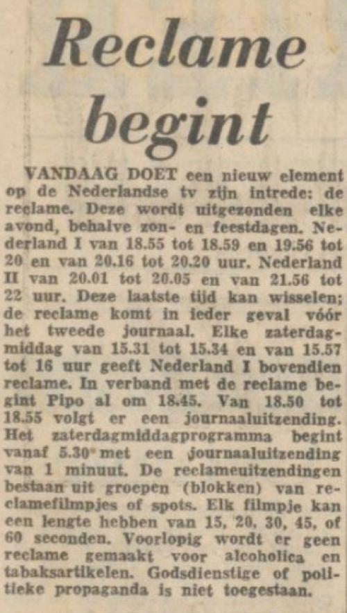 Aankondiging TV-reclame in kranten (2 januari 1967)