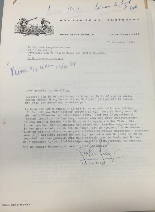 Van Reijn reageert op de brief van Vondeling