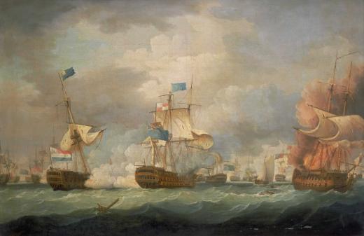 The Battle of Camperdown van Thomas Whitcombe, geschilderd in 1798 Publiek Domein