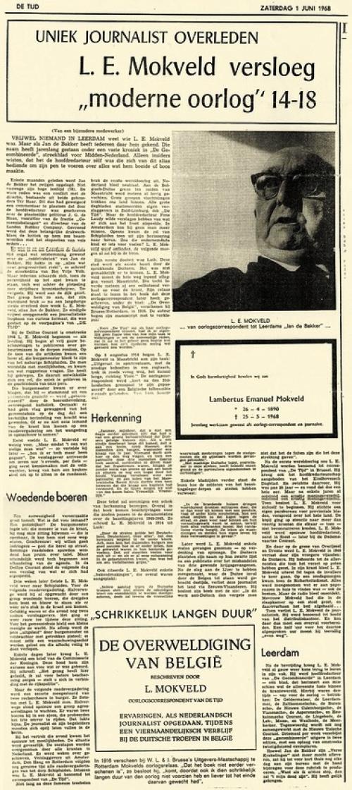 In Memoriam Lambertus Mokveld in De Tijd, 1 juni 1968